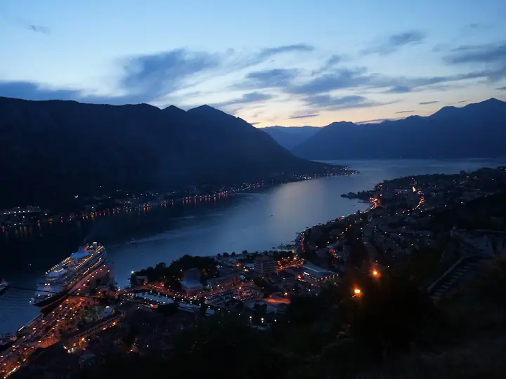 The Bay of Kotor with mountains rising behind the old town